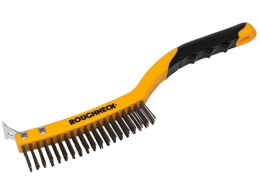 [ROU52032] Stainless Steel Wire Brush Soft Grip with Scraper 355mm (14in) - 3 Row