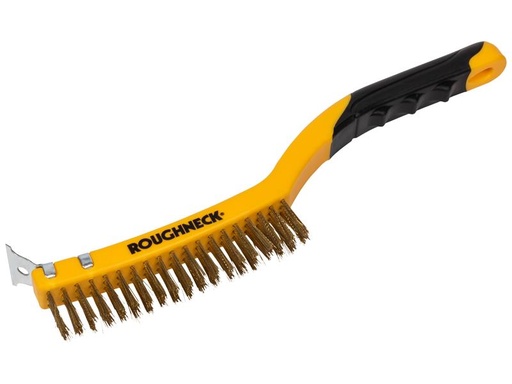 [ROU52034] Brass Wire Brush Soft Grip with Scraper 355mm (14in) - 3 Row