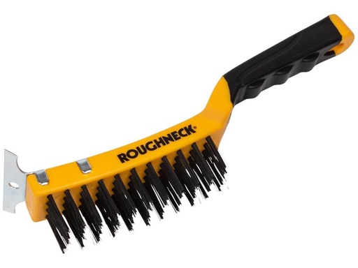 [ROU52042] Carbon Steel Wire Brush Soft Grip with Scraper 300mm (12in) - 4 Row