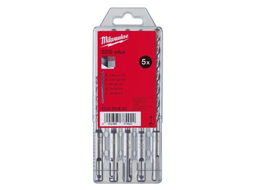 [MIL352834] SDS Plus M2 Drill Bit 2 Cut Set, 5 Piece