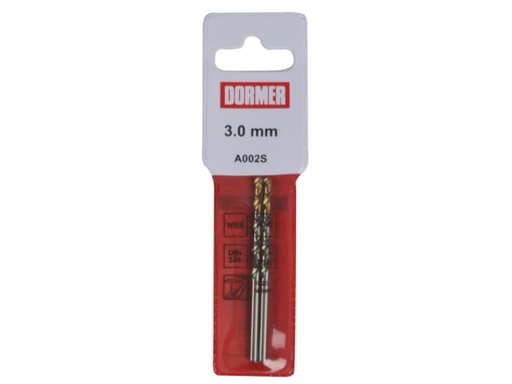 [DORA002S30] A002 HSS-TiN Coated Jobber Drills (2) 3.0mm OL:61mm WL:33mm