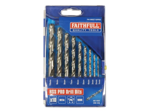 [FAIMSET10PRO] Professional HSS Jobber Drill Bit Set, 10 Piece (1 - 10mm)