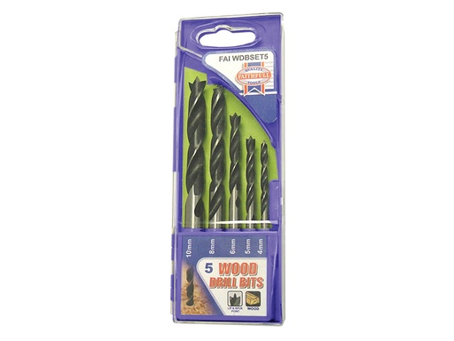 [FAIWDBSET5] Lip & Spur Wood Drill Bit Set, 5 Piece 4-10mm