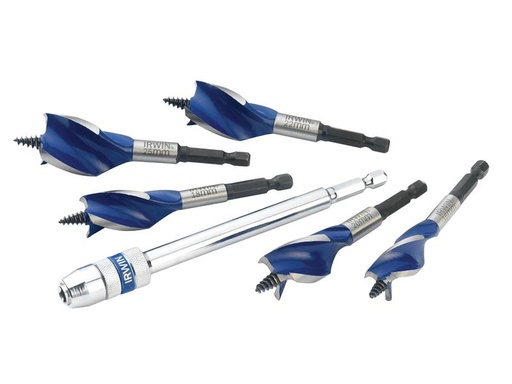 [IRW1922007] Blue Groove 6X Stubby Wood Bit Set, 5 Piece: 16-25mm + Extension