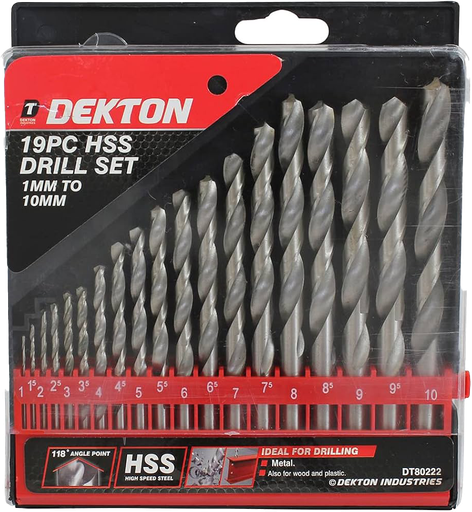 [DT80222] DEKTON 19pc HSS Drill Bit Set 1mm to 10mm
