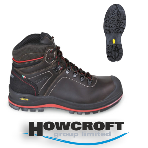 BETA Tools 7294HM Water-repellent greased full-grain leather safety boots. With reinforcement polyurethane toe cap cover and anti-abrasion insert on heel area with high-performance VIBRAM® rubber tread UK 6-13