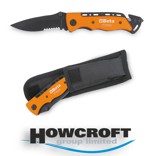 [1778SOS] Beta Tools 1778SOS Car service knife with window breaking hammer & seat belt cutter features, safety blade lock, with case.