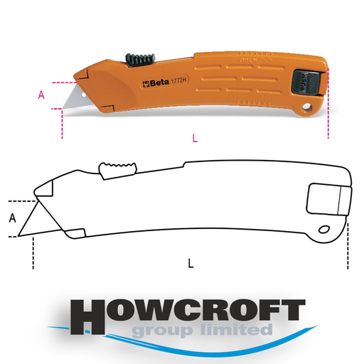 [1772H] Beta Tools 1772H Safety utility knife with retractable blade, supplied with 2 blades
