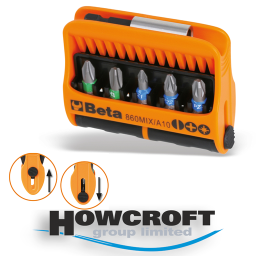 [860MIX/A10] Beta Tools 860MIX/A10 Set of 10 bits with magnetic bit holder in plastic case