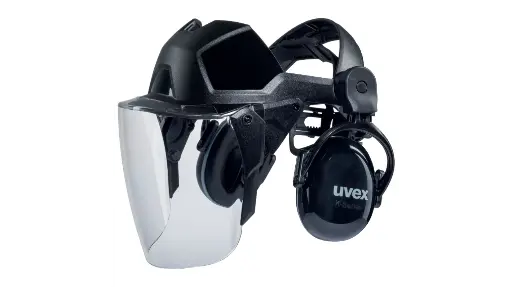 [9790212] uvex 9790212 pheos faceguard with ear muffs black clear supravision excellence PPE Safety Face Guard
