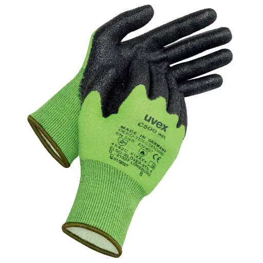 [C500 wet cut protection glove] uvex C500 wet cut protection glove - cut level C protection 60494 60492 EN388 (4X42C) EN407 (X1XXXX) PPE Safety Glove