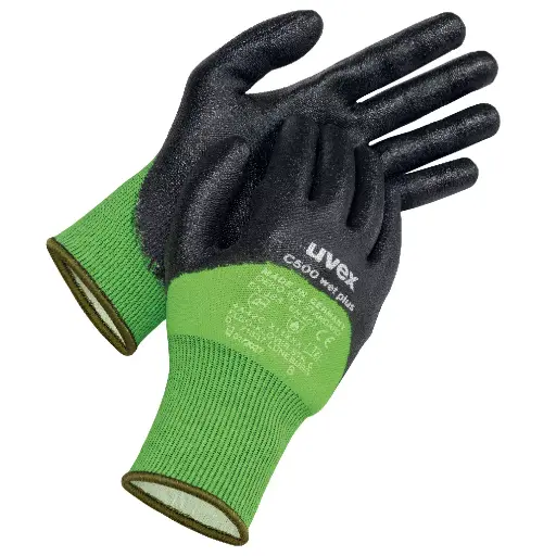 [C500 wet plus cut protection glove] uvex C500 wet plus cut protection - cut level C protection 60492 60496 EN388 (4X42C) EN407 (X1XXXX) PPE Safety Gloves