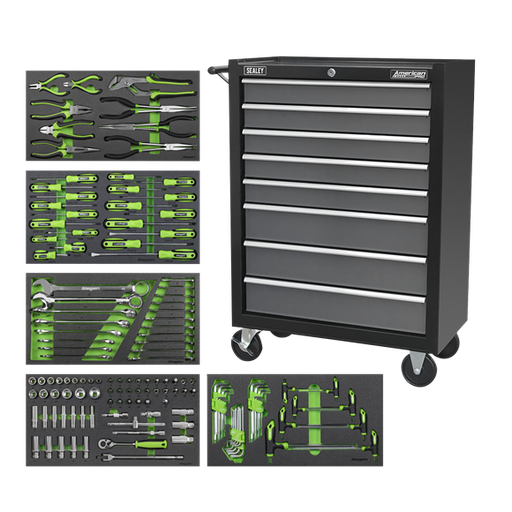 [AP35TBCOMBO3] Sealey AP35TBCOMBO3 Rollcab 8 Drawer with 145pc Tool Kit - Black/Grey
