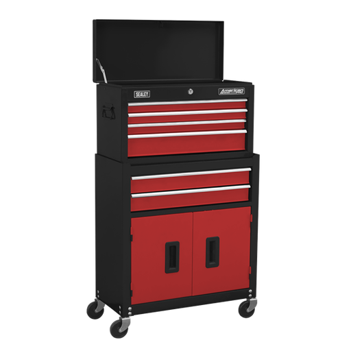 [AP22R] Sealey AP22R American Pro Automotive Workshop Garage Top chest & Roller cab Combination 6 Drawer - Red
