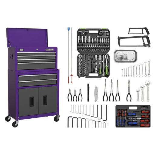 [AP2200COMBOCP] Sealey American Pro AP2200COMBOCP Topchest & Rollcab Tool Storage Combination 6 Drawer with 170pc Tool Kit - Purple / Grey