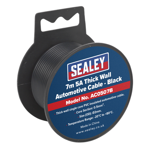 [AC0507B] Sealey AC0507B 5A Thick Wall Automotive Cable 7m - Black