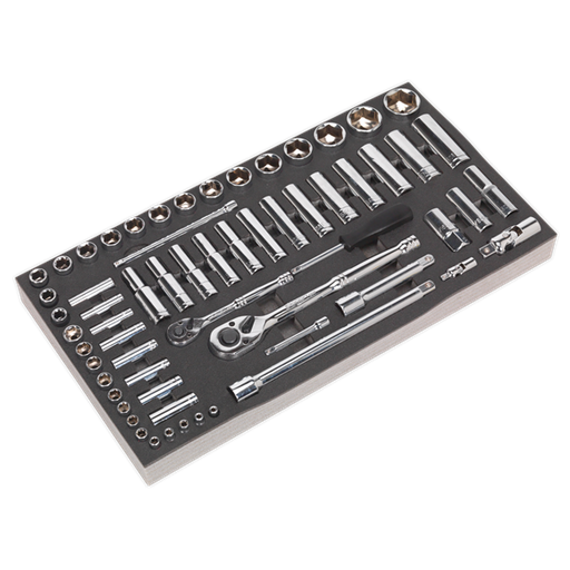 [S01122] Sealey S01122 Socket Set with Tool Tray 1/4" & 1/2"Sq Drive 62pc
