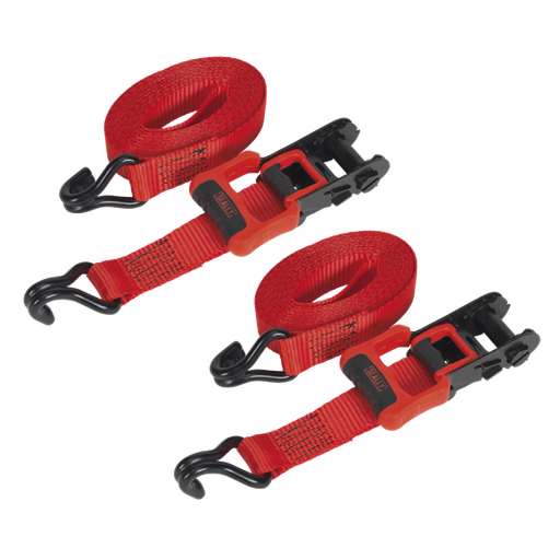 [TD41248JD] Sealey TD41248JD Ratchet Straps Polyester Webbing with J-Hooks 32mm x 4.9m 1200kg Breaking Strength - 2 Pairs
