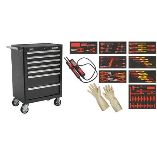 [TBTECOMBO2] Sealey TBTECOMBO2 Insulated Tool Kit with 7 Drawer Rollcab 63pc VDE Approved - EV Vehicle Cars Servicing, Maintenance & Repair