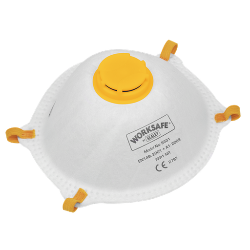 [9331/10] Sealey 9331/10 Valved Cup Mask FFP1 - Pack of 10 - Protects against non-toxic dusts and water-based aerosols