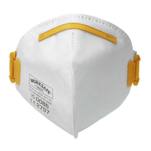 Sealey 9329/10 Fold Flat Mask FFP1 - Pack of 10 - Protects against non-toxic dusts and water-based aerosols.