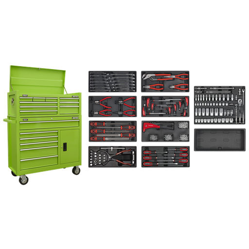 Sealey AP41STACKHVCOMBO Tool Chest Combination 15 Drawer with 117pc Tool Kit - Green