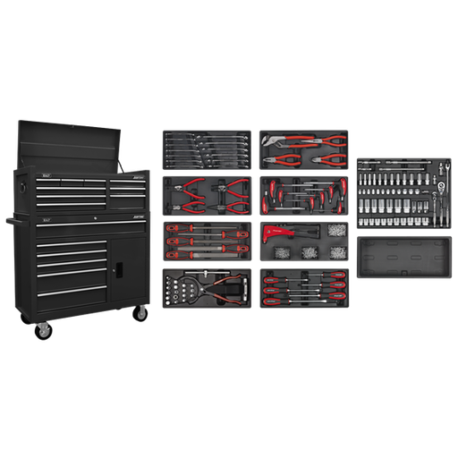 [AP41STACKBCOMBO] Sealey AP41STACKBCOMBO Tool Chest Combination 15 Drawer with 117pc Tool Kit - Black