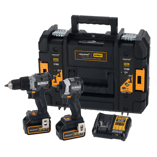 [DCK200MM2T-GB] DEWALT DCK200MM2T-GB DEWALT x McLaren F1 Team 18V XR Brushless Twin Kit - 2 X 4Ah. Brushless Hammer Drill Driver & Compact Impact Driver, 2 X 4Ah Batteries and a 4A Charger.