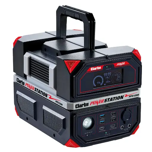 [PPS1200] Clarke PPS1200 1200W Peak Portable Power Bank Station 8877145 USB 12V & 230V 9 Sockets / Ports 45minutes of power at 600W