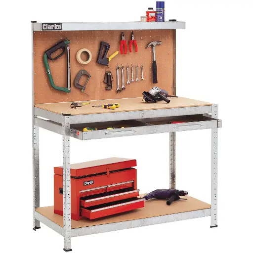 [CWB-G1B] Clarke CWB-G1B Galvanised Workbench with Pegboard Back Panel & Large Drawer 